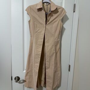 Sleeveless Midi Shirt Dress in Beige with Check Trim